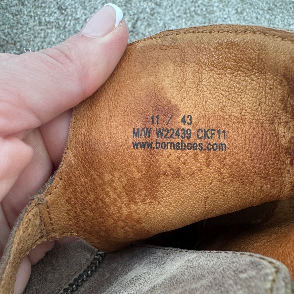 Born Taupe Leather Ankle Boots Buckle Block Heel 11 Edgy Rugged Country Festival - Picture 5 of 7